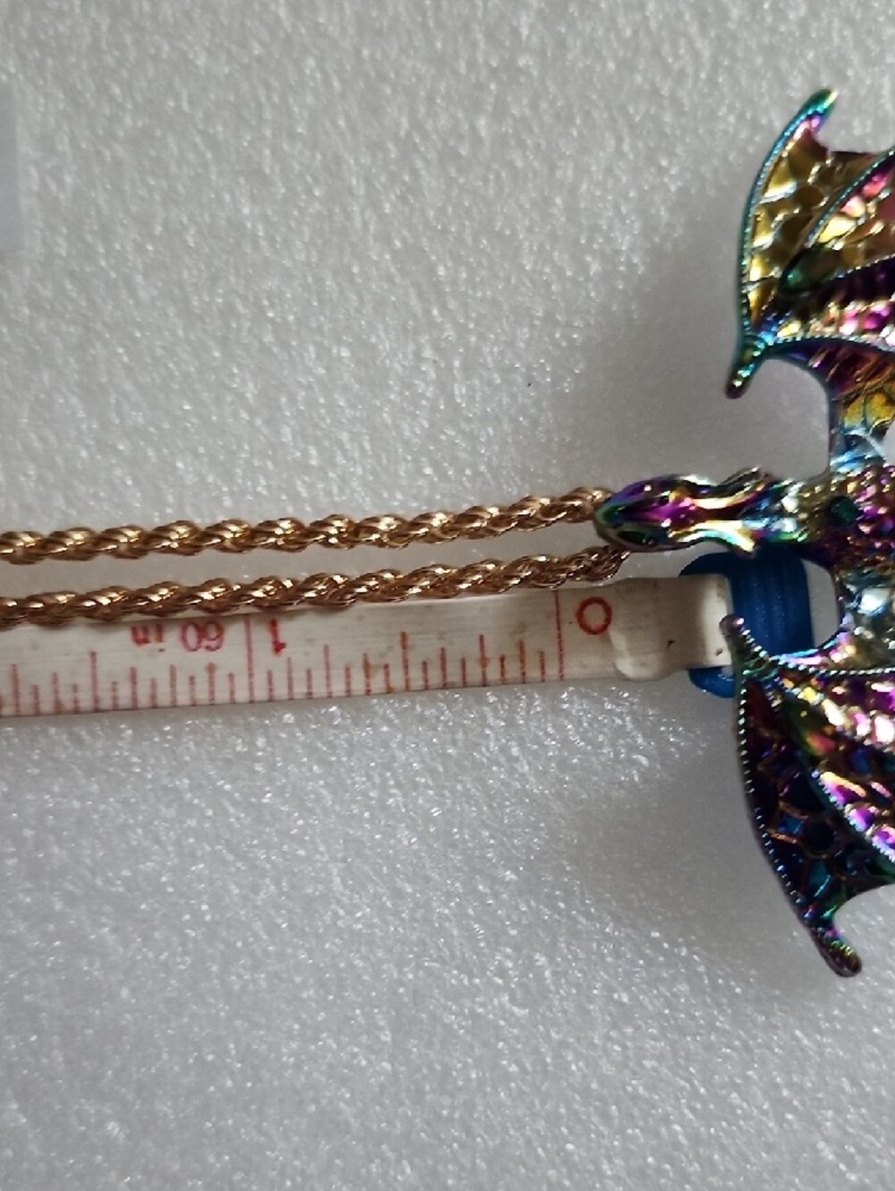 Hand Crafted Iridescent Dragon Pendant Necklace - Gold Chain - Picture 5 of 11